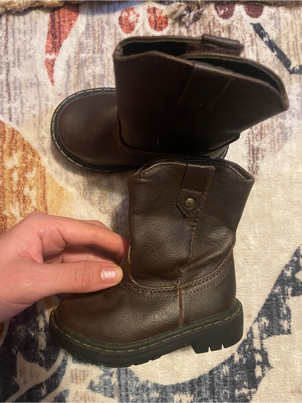 Kids Brown Leather-Look Pull-On Boots